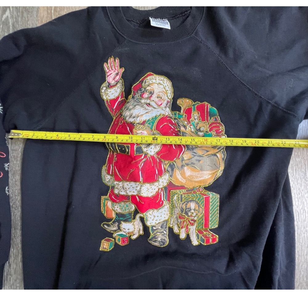 Hanes Her Way Sweatshirt Women XXL Black Santa Christmas Vintage Made in USA - Picture 3 of 7